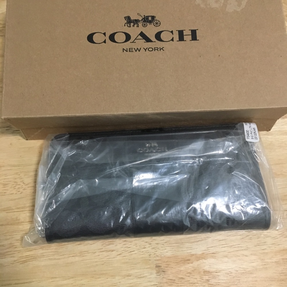 Coach Signature PVC Accordion Zip Around Wallet